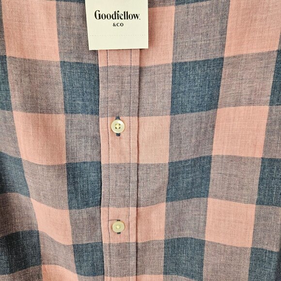 Mens 2XB Big & Tall Goodfellow & Co Pink & Blue Plaid Short Sleeve Cotton Shirt - Picture 7 of 9